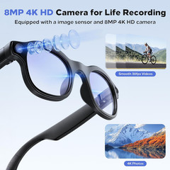 AI Smart Glasses with Camera 8MP, 4K Video, Bluetooth Ai Glasses for Men Women,