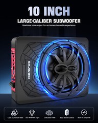 NEW 10″ 1200W Slim Under Seat Powered Car Subwoofer Hideaway Subwoofer Blue LED