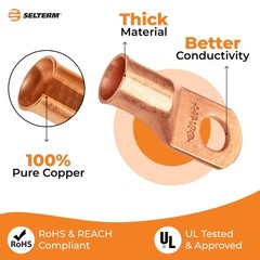5pcs 4/0 AWG 1/2″ Stud Copper Wire Lugs, Ring Terminals, Battery Cable Ends, …