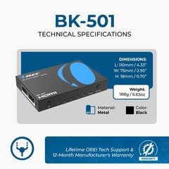 OREI 4K@60Hz 5-port HDMI™ Switch (BK-501)