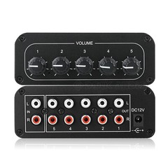 Mini 1-IN-5-OUT Audio Switcher Box HiFi Stereo RCA Audio Splitter / Selector