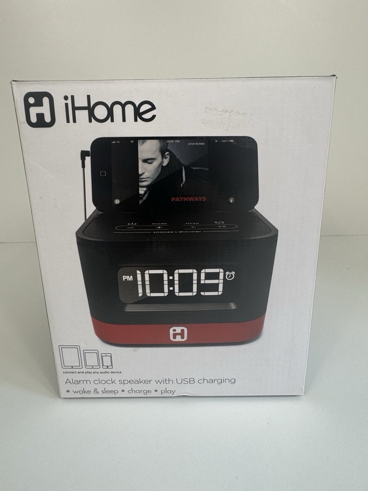 IHome Alarm Clock Speaker With USB Charging Model IHM51R Clock & Power Supply