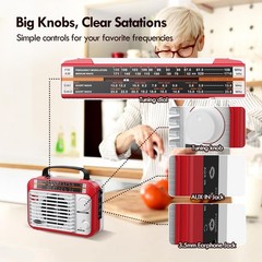 AM/FM/SW1-2 Radio Shortwave Transistor AC or Battery Operated Red+White