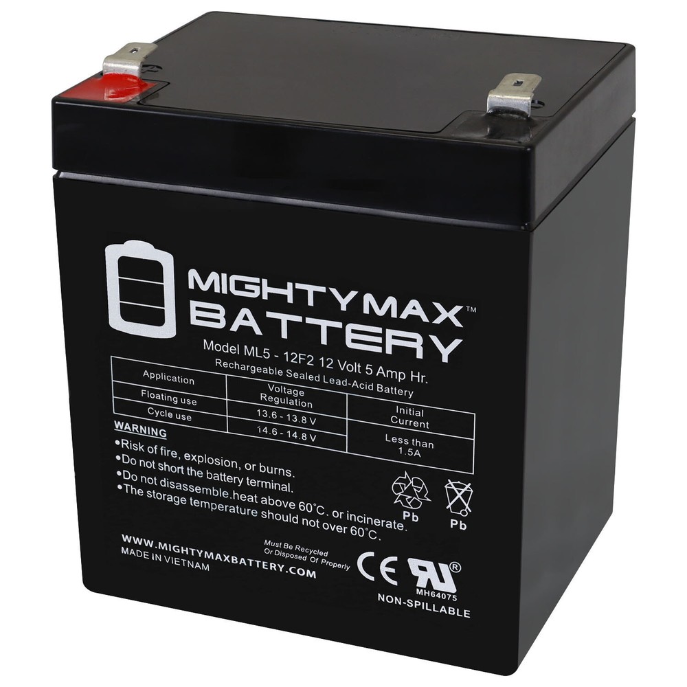 Mighty Max Battery ML5-12F2 – 12V 5AH, F2 Terminal, Rechargeable SLA AGM Battery