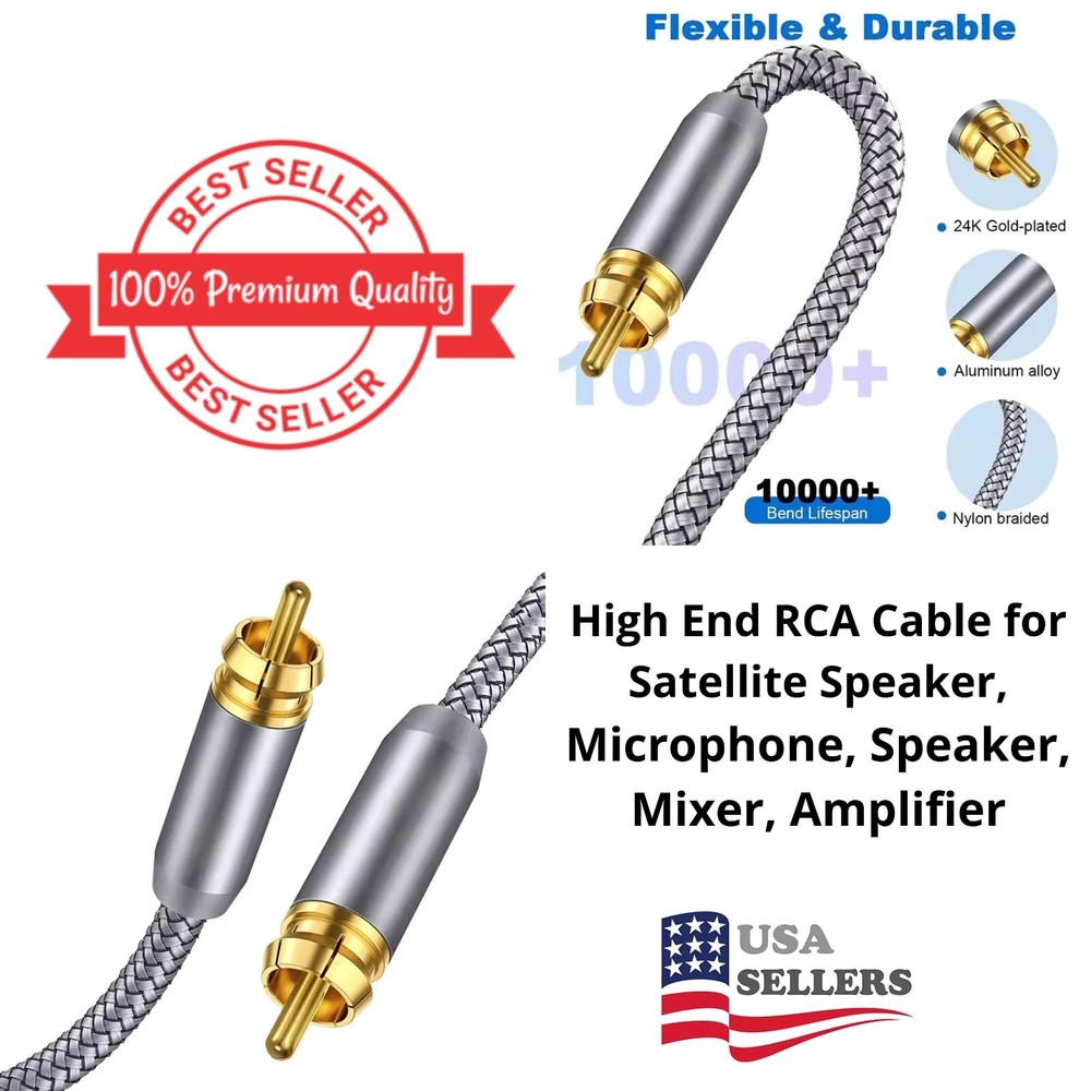 Cable RCA Male to Male Digital Coaxial Audio Cable for Speaker Amplifier 16 Ft