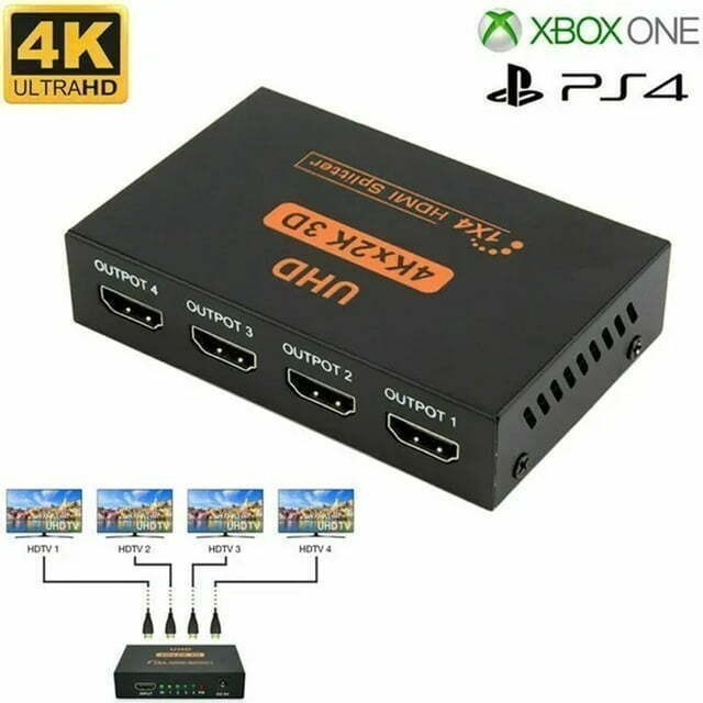 1 in 4 Out HDMI Distribution Amplifier Amp Splitter Multiplier 3D 1080p 4K@60Hz
