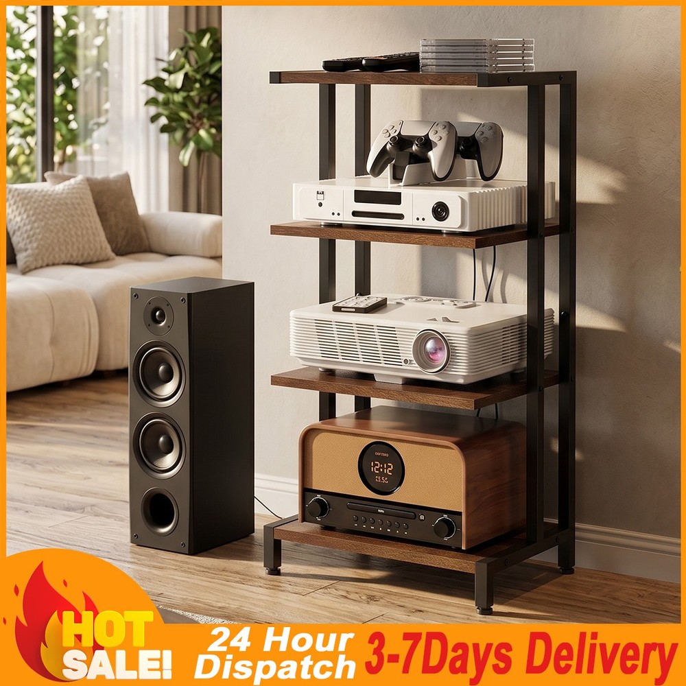 NEW 4-Tier Media Stand Rustic Country Style Record Player Stand Stereo Rack
