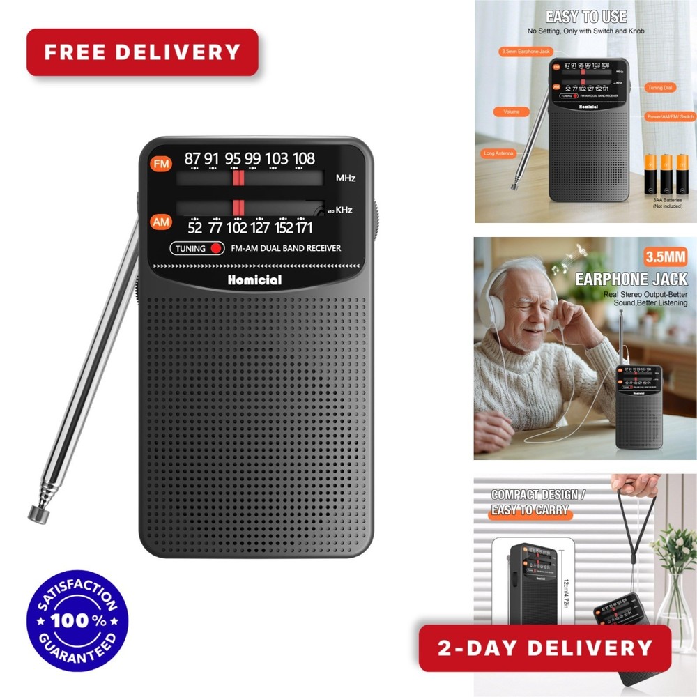 Homicial AM/FM Portable Radio, Battery Powered, Excellent Reception