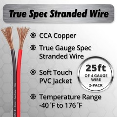 InstallGear 10 Gauge Power or Ground Wire Red/Black Wire 25Feet Each