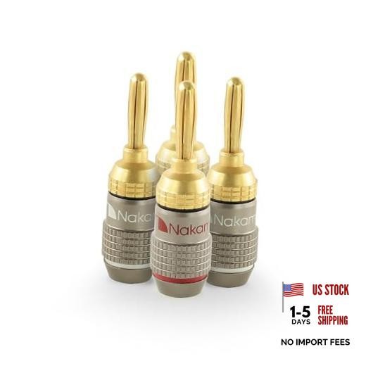 FanLock Excel Series 24k Gold Plated Banana Plugs, 10-18 AWG | 4 Pcs (2-Pairs)