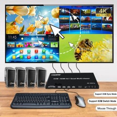 4k 60Hz 4×1 KVM HDMI Multi-viewer 2 3 4 Quad Screen Display Video Converter PIP