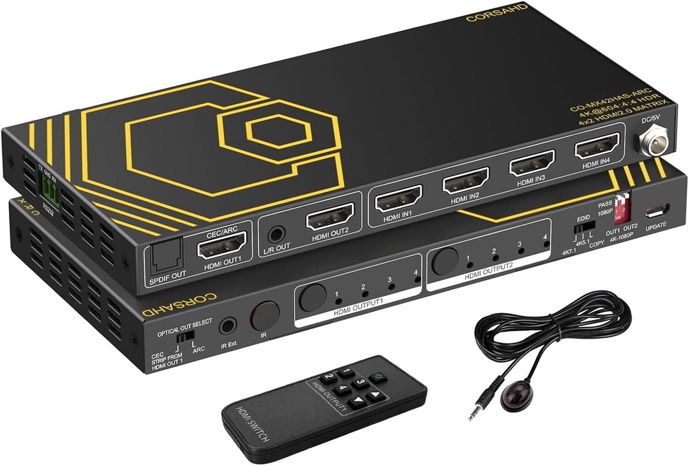 HDMI Matrix 4 in 2 Out 4K 60Hz 4:4:4 ARC HDR D-olby Vision Atmos SPDIF HDCP2.2