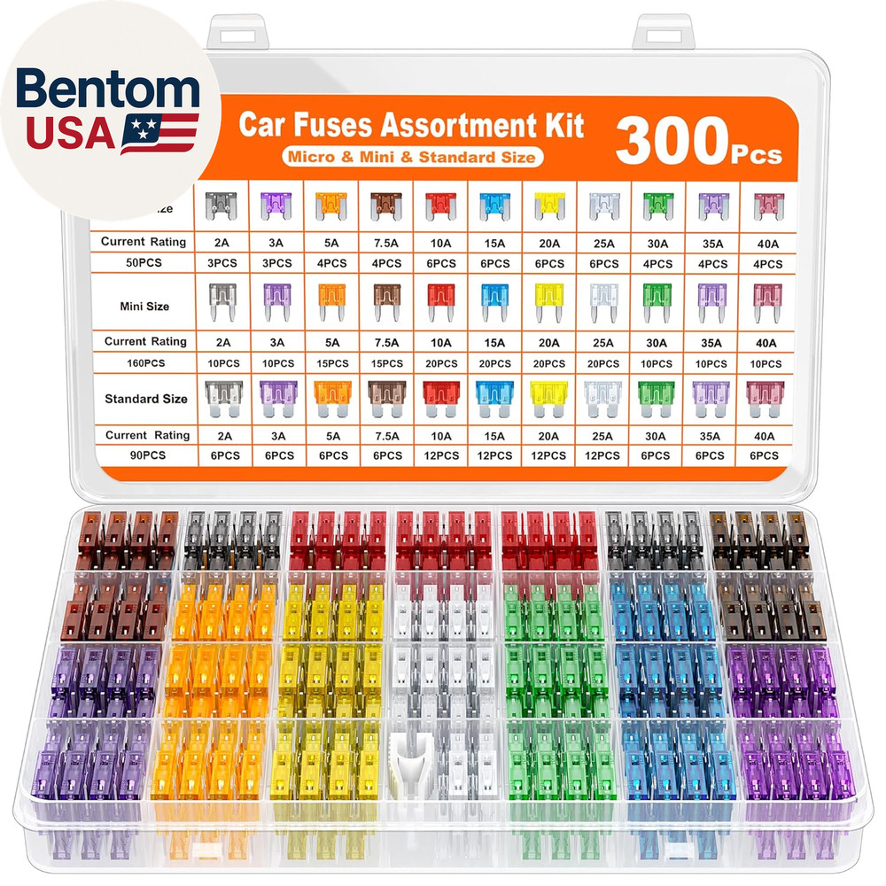 300Pcs Car Fuse Assortment Kit, 160 Mini Blade Fuses Automotive + 90 Standard Au