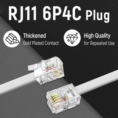 Versatile 25FT RJ11 Landline Extension Cord with Telephone Coupler and Clips