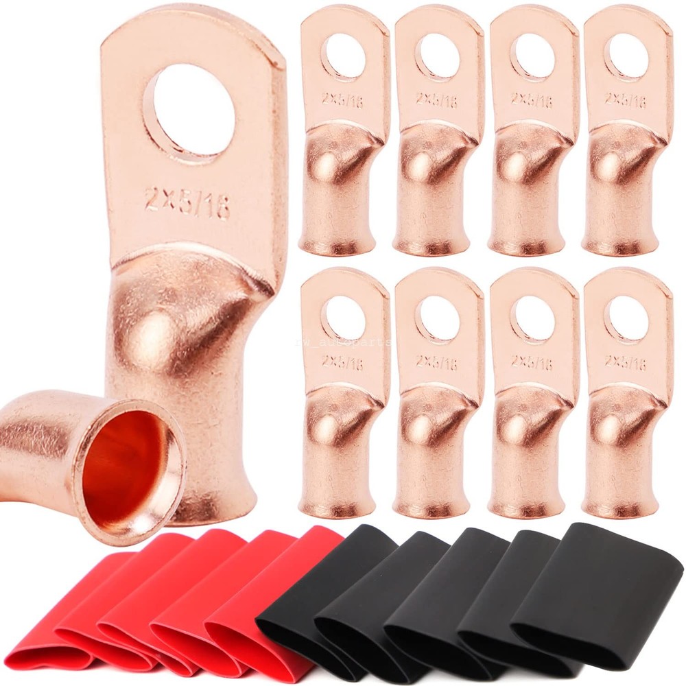 10PCS 2/0 Gauge AWG 5/16″ Battery Cable Lugs Marine Grade M8 Rings Terminal Ends