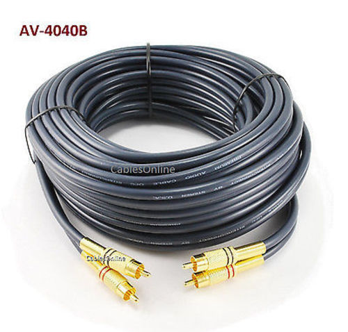 40ft 2-RCA to 2-RCA Gold-Plated Male to Male DJ/Mixer/Stereo System Audio Cable