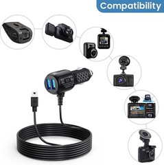 Extra Long Dash Cam Power Cord with Dual USB Ports and USB C Compatibility