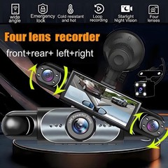 360° 4 Channel 1080P HD Car Dash Cam Front and Rear Inside Left Right + Camera