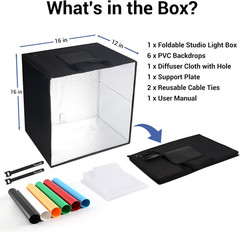 16x16x12 Photo Light Box with USB-C Cable, 18W Dimmable LED Photography…