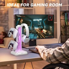KDD White RGB Headset Stand with 9 Modes & Detachable Controller Holder for Desk