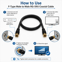 F-Type Male to Male RG-59U Coaxial Cable – 3ft / 6ft / 12ft / 25ft / 50ft