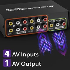 Elegant 4 in 1 RCA Audio Video Selector with 2.6FT AV Patch Cable – Plug & Play