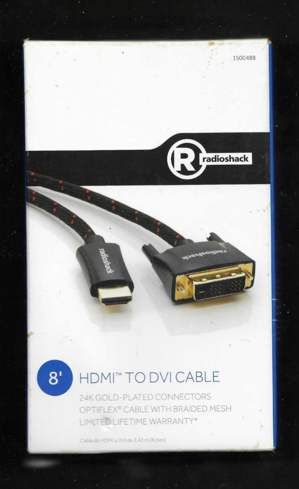 RADIO SHACK: HDMI to DVI Cable 8FT, Gold-Plated & Braided Adapter Cable