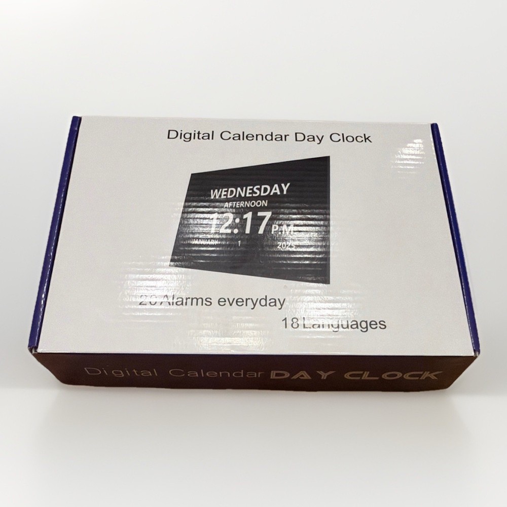 Digital Calendar Day Clock 20 Alarms 18 Languages RoHS LCD 7in DC824 3V Indoor