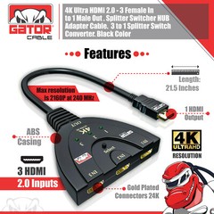 4K HDMI 2.0 Cable Auto Switch Switcher Splitter Adapter 3 In to 1 Out Devices