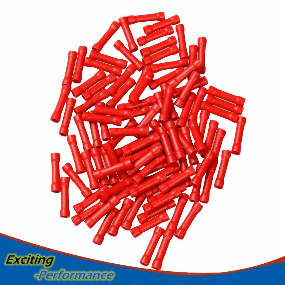 100Pcs Butt Wire Connectors Crimp Terminals Electrical 22-18 AWG Red NEW