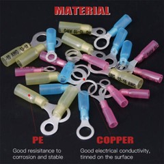180Pcs Heat Shrink Wire Crimp Connectors AWG 22-10 Ring Terminals Waterproof Kit