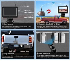 Wireless 5″ Monitor Solar Magnetic Backup Camer For Truck Car Trailer RV 1080P