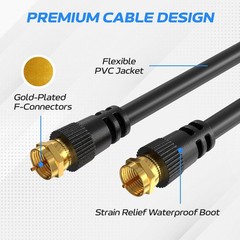 2-Pack RG6 Dual Shield Coax Cable Black 75Ohm TV Antenna Internet 3ft–100ft Lot