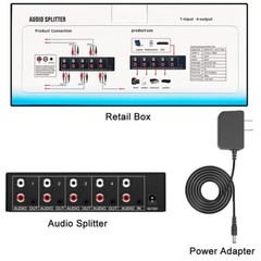 3.5mm Aux + Rca L/r Audio Splitter 1 In 4 Out Stereo Analog Audio Distributor Bo