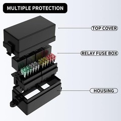 12V Fuse Relay Box 4 Relays and 12 Way ATC/ATO Fuses for Auto Car Marine Boat