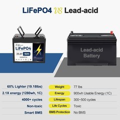 LGE 24V 50Ah LiFePO4 Lithium Battery for RV Marine Solar System with 50A BMS