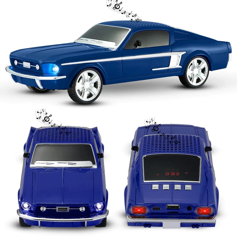 Blue WS-1967 Car Bluetooth Portable Speaker with LED AUX USB FM Rechargeable