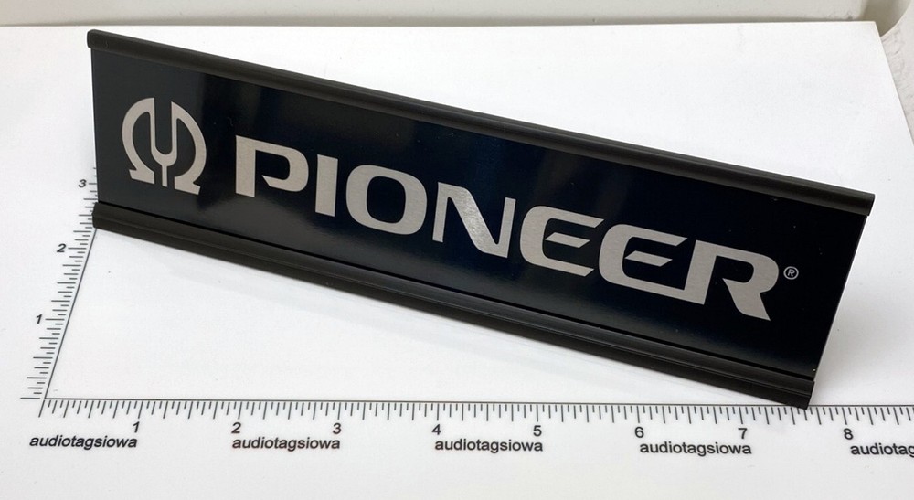 Pioneer Logo Desk Sign – Custom Black & Silver Aluminum