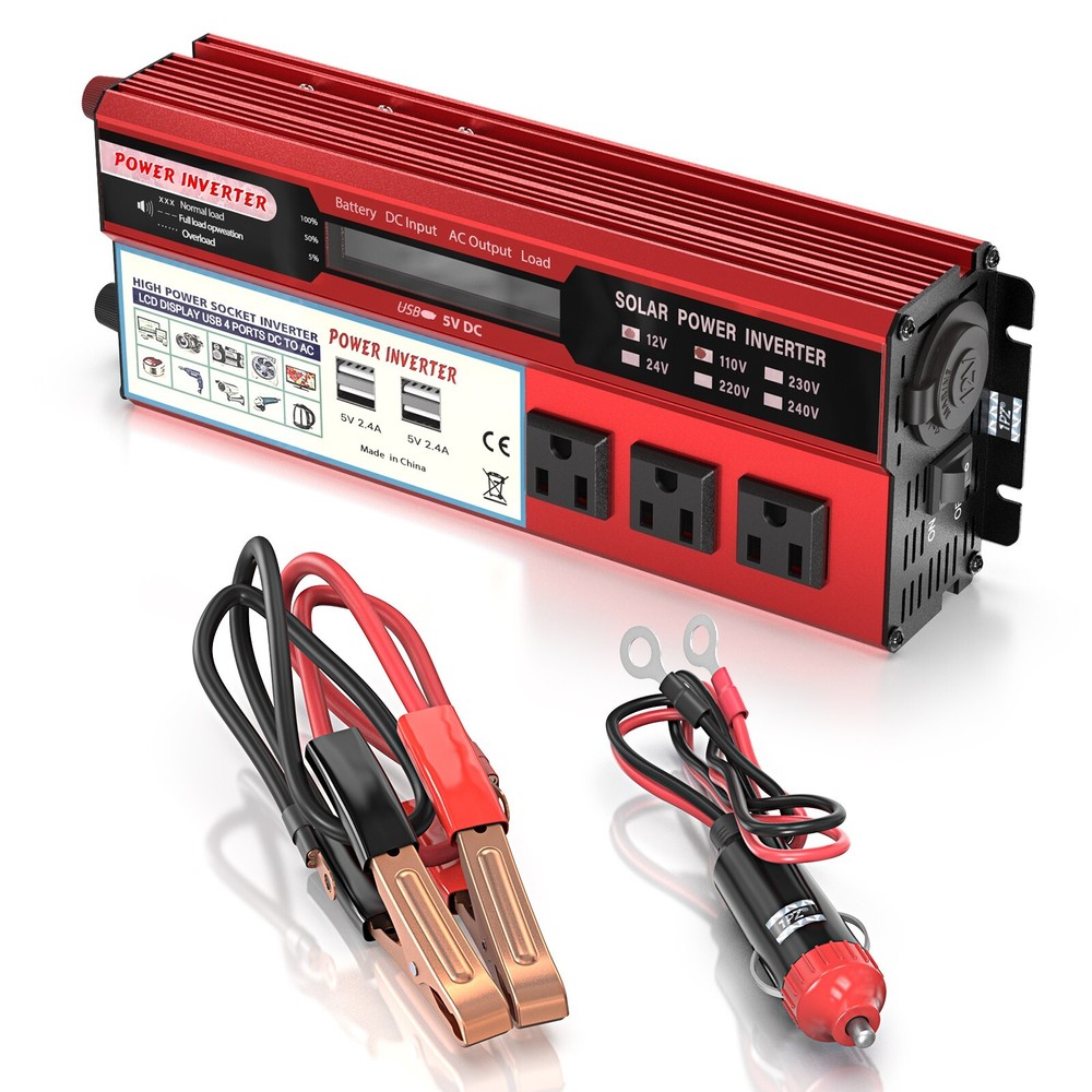 6000W LCD Car Power Inverter DC 12V To AC 110V Pure Sine Wave Solar Converter