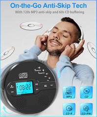 Reproductor CD Portátil Bluetooth FM Auto Anti-Skip Recargable AUX USB, LCD. Nue