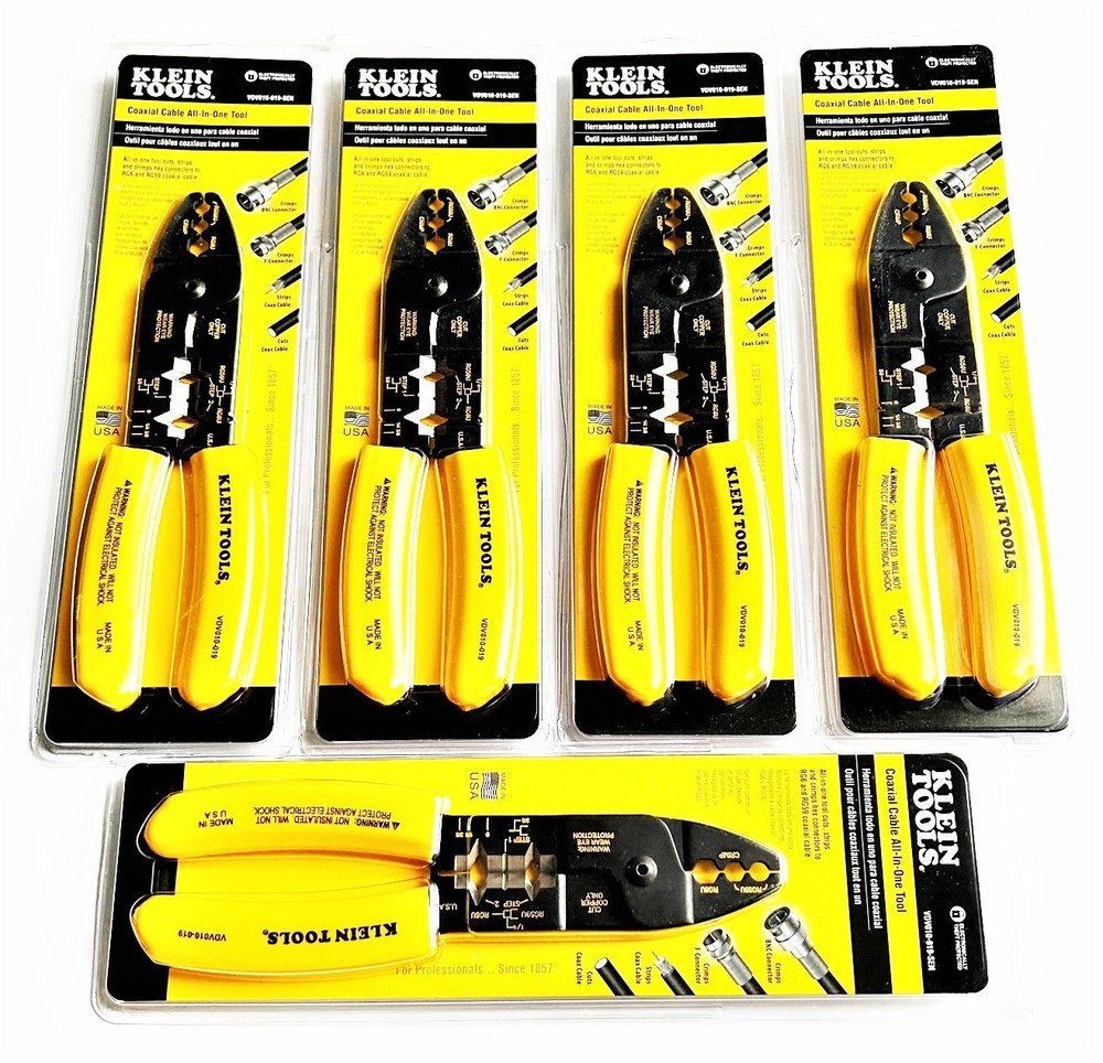 5 KLEIN TOOLS COAXIAL CABLE CRIMPER STRIPPER CUTTING PLIERS RG6 RG59 VDV010-019