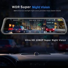4K 12″ Dash Cam Mirror GPS WiFi Voice Control Car Rear View Backup Dual Camera