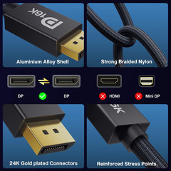 80Gbps Displayport Cable 2.1, 16K DP Cord [16K@60Hz,8K@120Hz,4K@240Hz], Display
