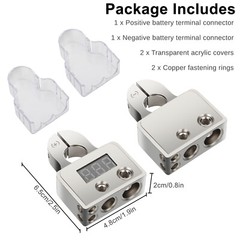 Car Battery Terminal Connectors Kit w/ Digital Voltmeter Display 0/4/8 AWG Gauge