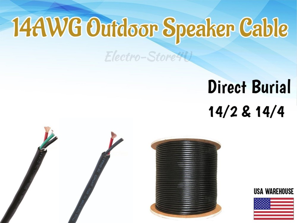 14AWG OUTDOOR Speaker Wire UV Rated 14/2 14/4 Direct Burial Bulk Spool 250 500ft