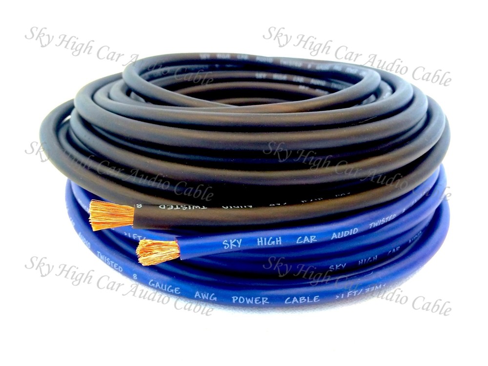 50 ft Total 8 Gauge AWG 25′ BLACK / 25′ BLUE Power Ground Wire Sky High
