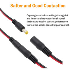12V 5A DC Power Pigtail Barrel Plug Connector Cable 5 Pairs, 2.1mm x 5.5mm Male