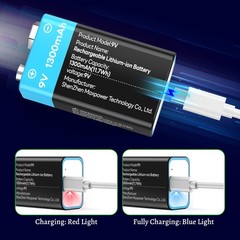 4-Count 9 Volt Battery 9V Block Rechargeable Batteries 1300mAh F smoke detectors