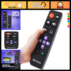 Universal Big Button Remote for Roku TVs – Easy to Use, Not for Stick/Box, Black