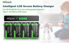 HiQuick 4pcs 9V Rechargeable Batteries w/ LCD Charger for 9V NiMH NiCD Li-ion